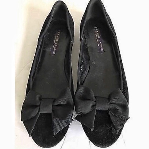 Ralph Lauren Collection Velvet Bow Flats - Picture 1 of 7